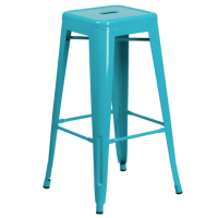 Backless Square Seat Metal Barstool - Crystal Teal-Blue