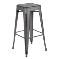 Distressed Square Seat Metal Barstool - Gray