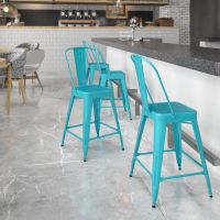 Kai Bistro Indoor Outdoor Counter Height Barstool - Teal