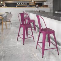 Kai Bistro Indoor Outdoor Counter Height Barstool - Purple