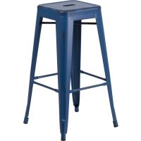 Distressed Square Seat Metal Barstool - Antique Blue