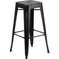 Distressed Square Seat Metal Barstool - Black