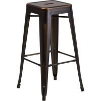 Distressed Square Seat Metal Barstool - Copper