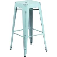 Distressed Square Seat Metal Barstool - Blue-Green