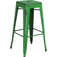 Distressed Square Seat Metal Barstool - Green