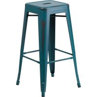 Distressed Square Seat Metal Barstool - Kelly Blue-Teal