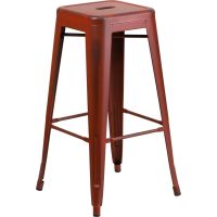 Distressed Square Seat Metal Barstool - Red