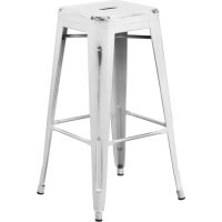 Distressed Square Seat Metal Barstool - White