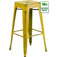 Distressed Square Seat Metal Barstool - Yellow