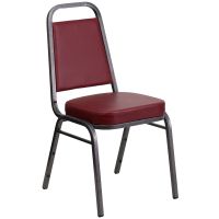 Trapezoidal Back Banquet Chair - Burgundy Vinyl w/Silvervein Frame