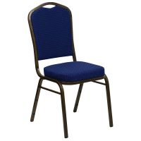 Crown Back Banquet Chair - Navy Pattern Fabric w/Goldvein Frame