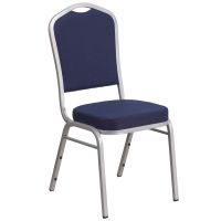 Crown Back Banquet Chair - Navy Fabric w/Silver Frame