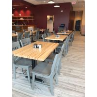square butcher block table tops places in a restaurant