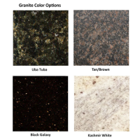 Granite Color Options available for granite table top: Uba Tuba, Tan / Brown, Black Galaxy, Kashmir White
