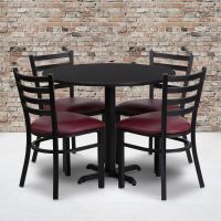 Laminate Table Set - Black Table w/ Burgundy Vinyl Ladder Back Chair