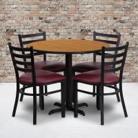 Laminate Table Set - Natural Table w/ Burgundy Vinyl Ladder Back Chair