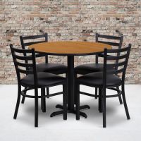 Laminate Table Set - Natural Table w/ Black Vinyl Ladder Back Chair