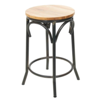 Henry Metal Frame Backless - Natural Wood Seat