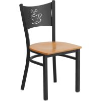 Coffee Back Metal Frame Chair - Natural Wood Seat