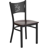 Coffee Back Metal Frame Chair - Walnut Wood Seat