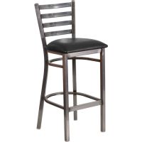 Clear Coat Metal Frame Barstool - Black Vinyl Seat