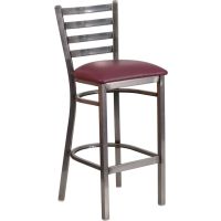 Clear Coat Metal Frame Barstool - Burgundy Vinyl Seat