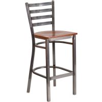 Clear Coat Metal Frame Barstool - Cherry Wood Seat