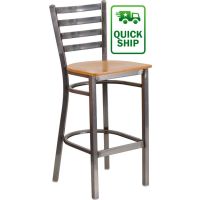 Clear Coat Metal Frame Barstool - Natural Wood Seat