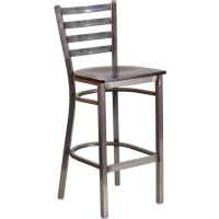 Clear Coat Metal Frame Barstool - Walnut Wood Seat