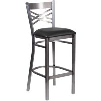 Clear Coat X-Back Metal Frame Barstool - Black Vinyl Seat
