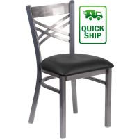 Clear Coat X-Back Metal Chair - Black Vinyl Seat