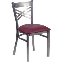 Clear Coat X-Back Metal Chair - Burgundy Vinyl Seat