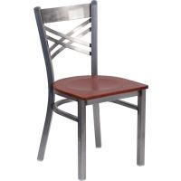 Clear Coat X-Back Metal Chair - Cherry Wood Seat