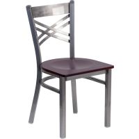 Clear Coat X-Back Metal Chair - Mahogany Wood Seat