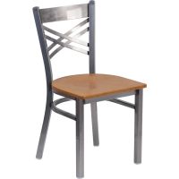 Clear Coat X-Back Metal Chair - Natural Wood Seat