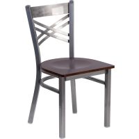 Clear Coat X-Back Metal Chair - Walnut Wood Seat