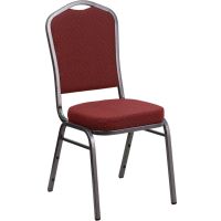 Crown Back Banquet Chair - Burgundy Pattern Fabric w/ Silvervein Frame