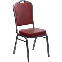 Crown Back Banquet Chair - Burgundy Vinyl w/ Silvervein Frame