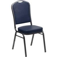 Crown Back Banquet Chair - Navy Vinyl w/ Silvervein Frame