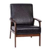 Langston Modern Arm Chair - Black Leather/Faux Leather, Walnut frame