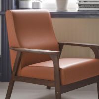 Langston Modern Arm Chair - Cognac Leather/Faux Leather, Walnut frame