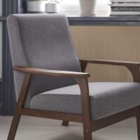 Langston Modern Arm Chair - Gray Faux Linen, Walnut frame