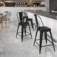 Kai Bistro Indoor Outdoor Counter Height Barstool - Black