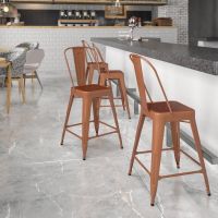 Kai Bistro Indoor Outdoor Counter Height Barstool - Copper