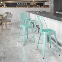 Kai Bistro Indoor Outdoor Counter Height Barstool - Mint Green