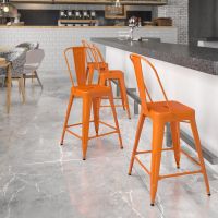 Kai Bistro Indoor Outdoor Counter Height Barstool - Orange