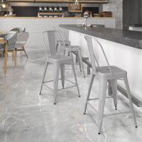 Kai Bistro Indoor Outdoor Counter Height Barstool - Silver