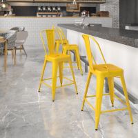Kai Bistro Indoor Outdoor Counter Height Barstool - Yellow