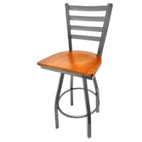 Ladderback Swivel Barstool - Clear Coat Frame/Wood Seat
