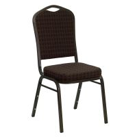 Crown Back Banquet Chair - Brown Patterned Fabric/Goldvein